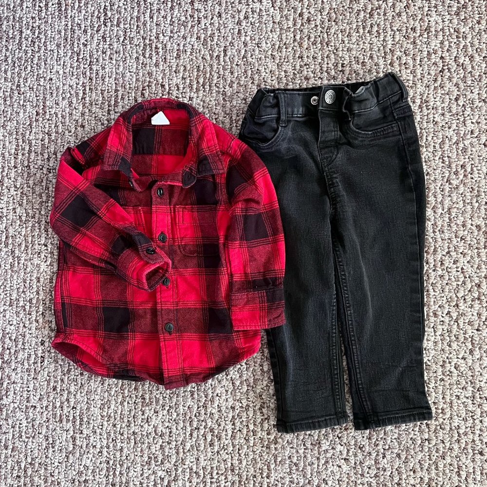 Gap Flannel Shirt and H&M Skinny Jeans 12-18 Months